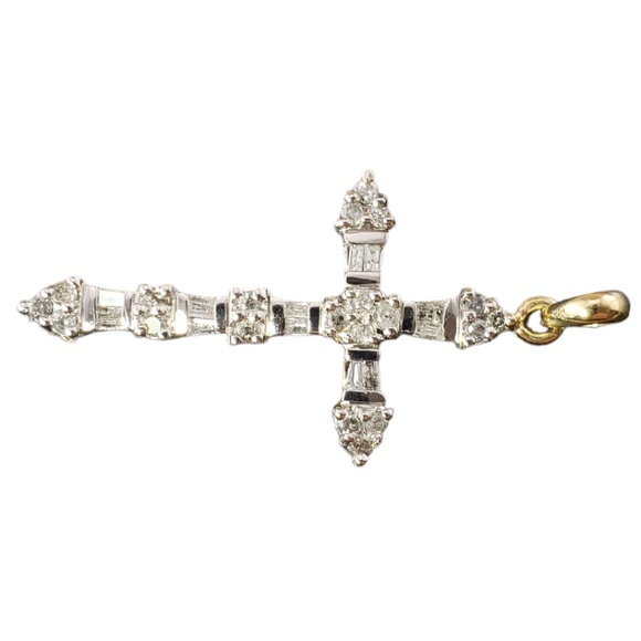 10 Karat White and Yellow Gold Diamond Cross Pendant #15971 - Picture 3 of 7